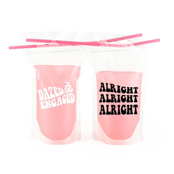 Dazed & Engaged Drink Pouches | Reusable Bridesmaid Booze Bags with Straw | 1990s Pool Beach Bachelorette Party Favors Bridal Shower Gifts