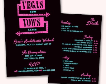 Vegas Now Vows Later Customizeable Party Invitation | Bachelorette Printable Editable Instant Download | Invitations with Itinerary | Decor