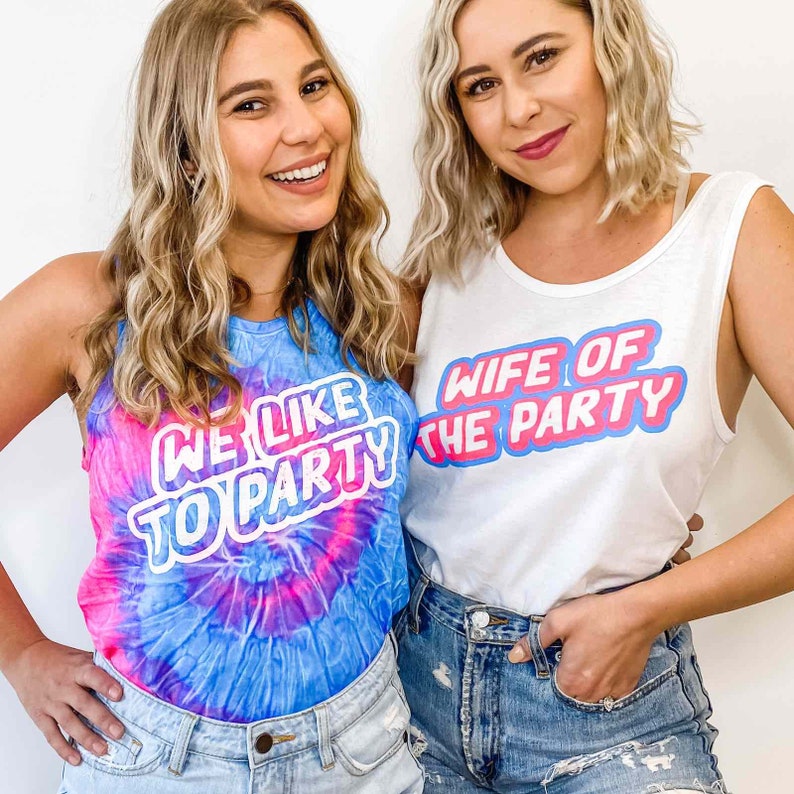 Wife Of The Party 1990s Tie-Dye Bachelorette Party Tanks Colorful Bright Bridal Party Shirts 90s Nineties Bridesmaids Gifts Favors Decor image 4