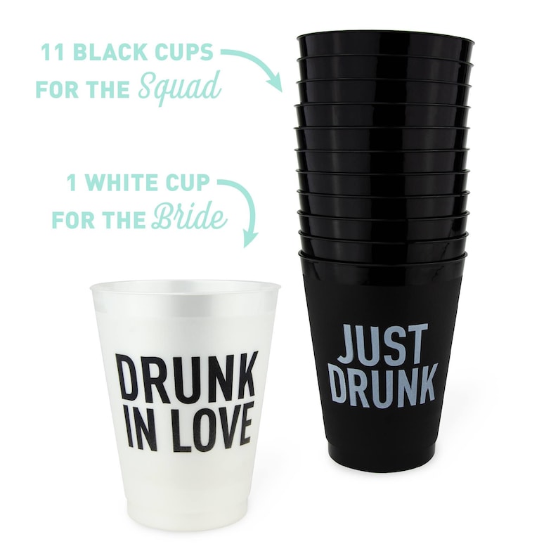 Drunk In Love Bachelorette Party Cups | 16 oz Frost Flex | Reusable, Washable | Bridesmaids Accessories, Gifts, Decor