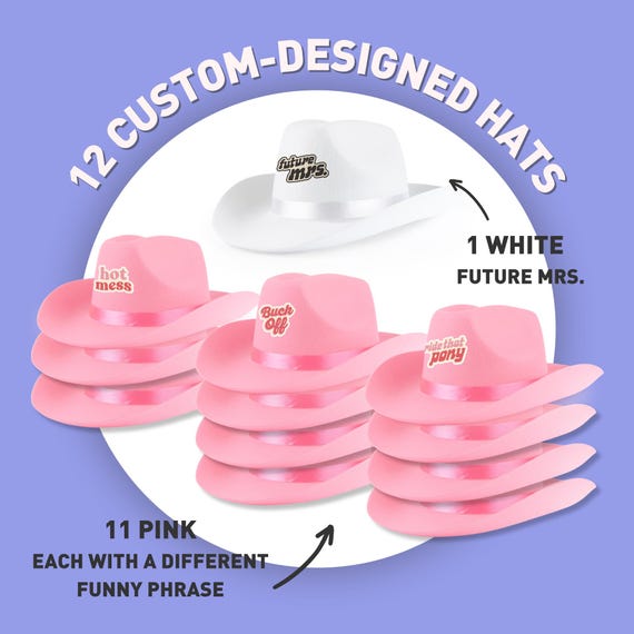 12 Pack - Custom Bachelorette Cowgirl Hats | 12 Funny Cute  display picture 3