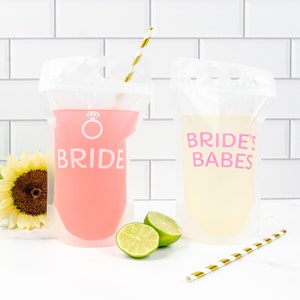 Bride's Babes Bachelorette Party Drink Pouches Reusable Bridesmaid Booze Bag with Straw Beach Pool Bachelorette Party Gifts Favors Ideas image 2