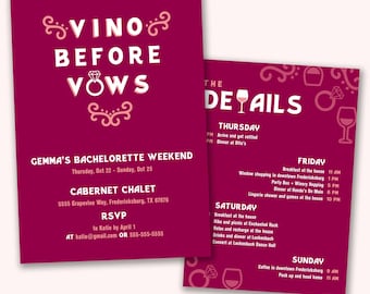 Vino Before Vows Customizeable Party Invitation | Bachelorette Printable Editable Instant Download | Invitations with Itinerary | Wine Napa