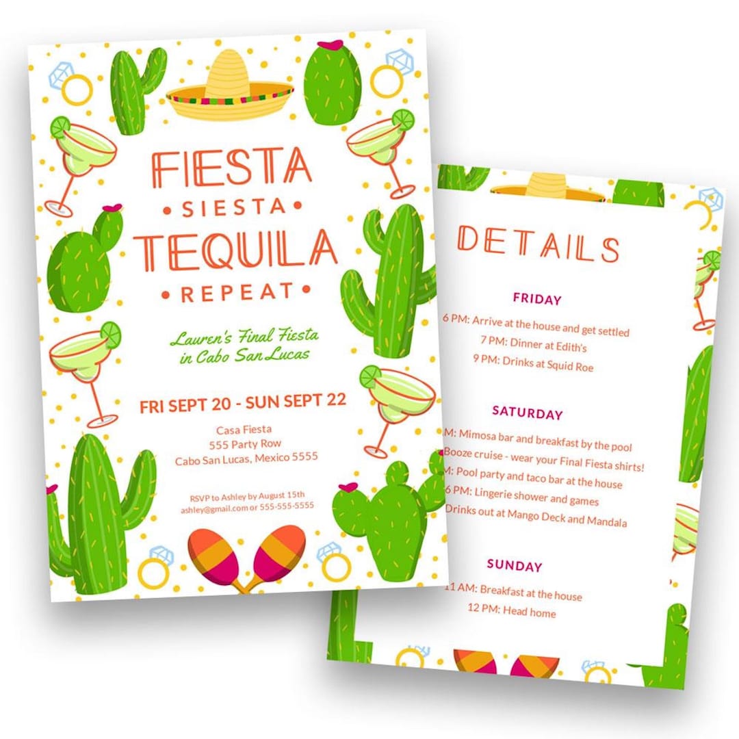 Final Fiesta Bachelorette Party Invitation Template Editable Instant ...