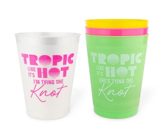 Tropical Beach Bachelorette Party Cups | 12 Pack, 16 oz | Reusable Frost Flex Drinkware | 90s Bridesmaid Bridal Party, Gifts, Favors, Decor