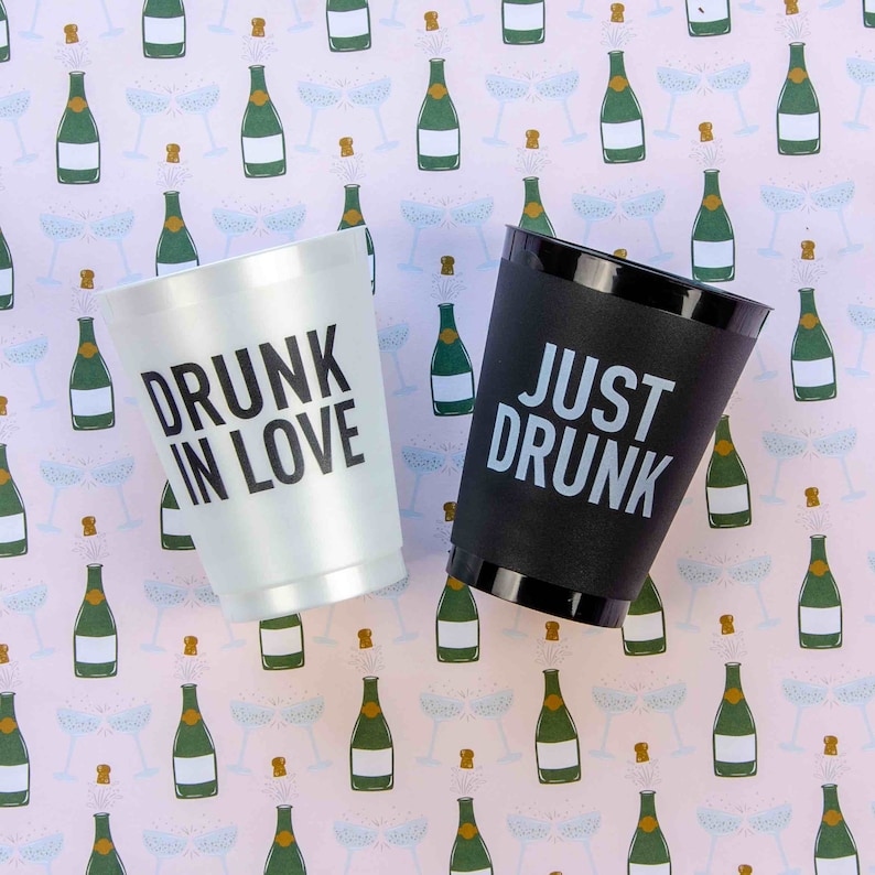 Drunk In Love Bachelorette Party Cups | 16 oz Frost Flex | Reusable, Washable | Bridesmaids Accessories, Gifts, Decor