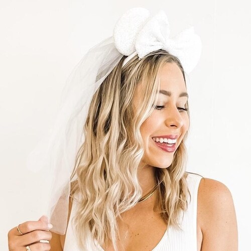 Disney Cream Bridal Minnie Mouse Ears with Veil ??? I love the way this custom order turned out ? So naturally  main image 3