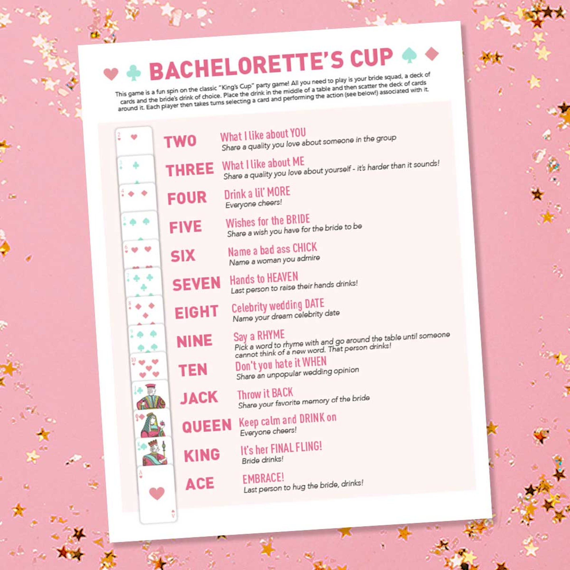 Bachelorette King's Cup Game Printable PDF Instant - Etsy