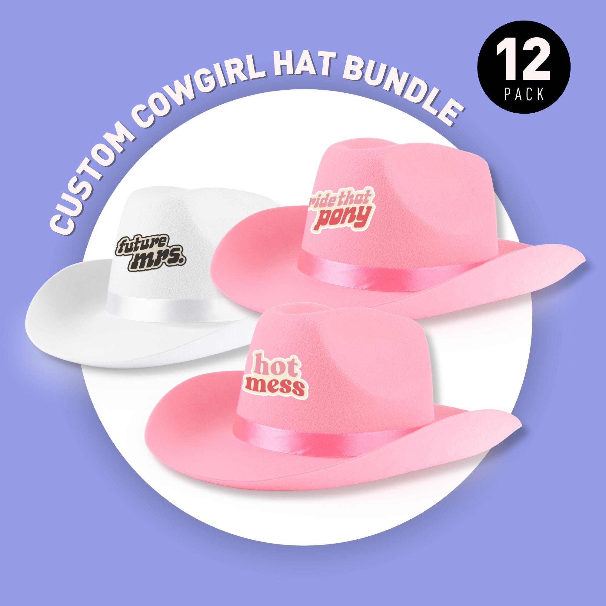 Bridesmaids pink cowgirl hats (6) pieces for bachelorette or bridal party Bridesmaid Cowboy Hats Qisin Bride Hats White Diamond Fringe  main image 2