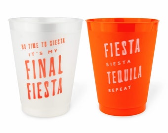 Final Fiesta, Margaritas & Matrimony Bachelorette Party Cups | 12 Pack, 16 oz | Reusable Frost Flex Drinkware, Bridesmaid Gifts Favors Decor