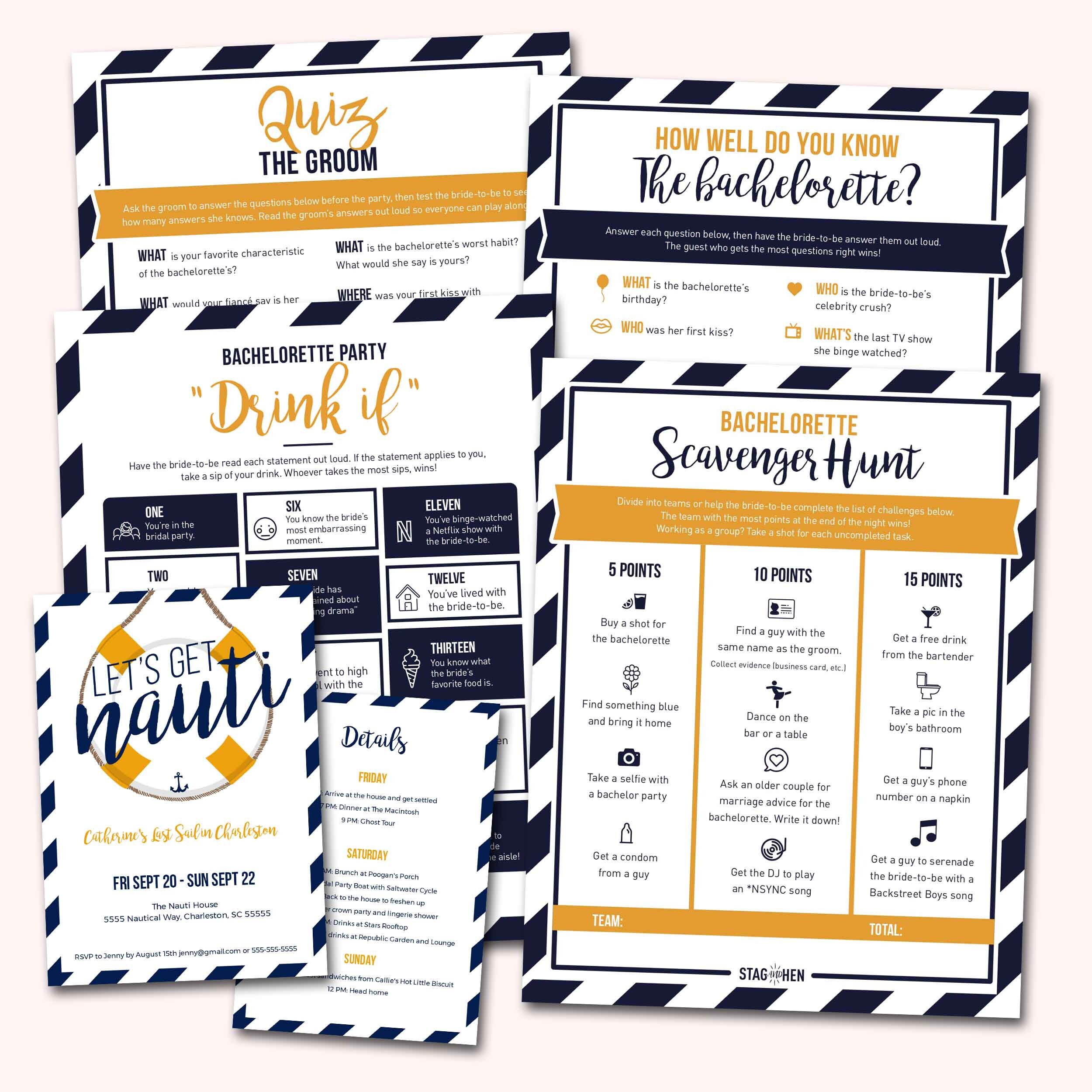 Nautical Bachelorette Party Game Bundle Printable PDF - Etsy