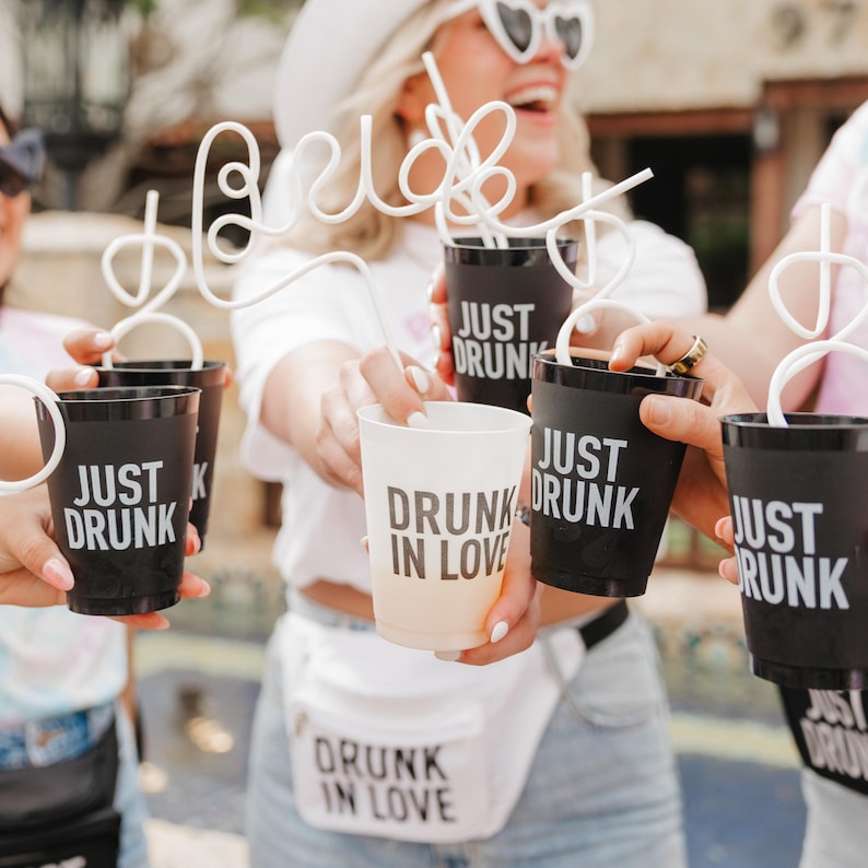 Drunk In Love Bachelorette Party Cups | 16 oz Frost Flex | Reusable, Washable | Bridesmaids Accessories, Gifts, Decor