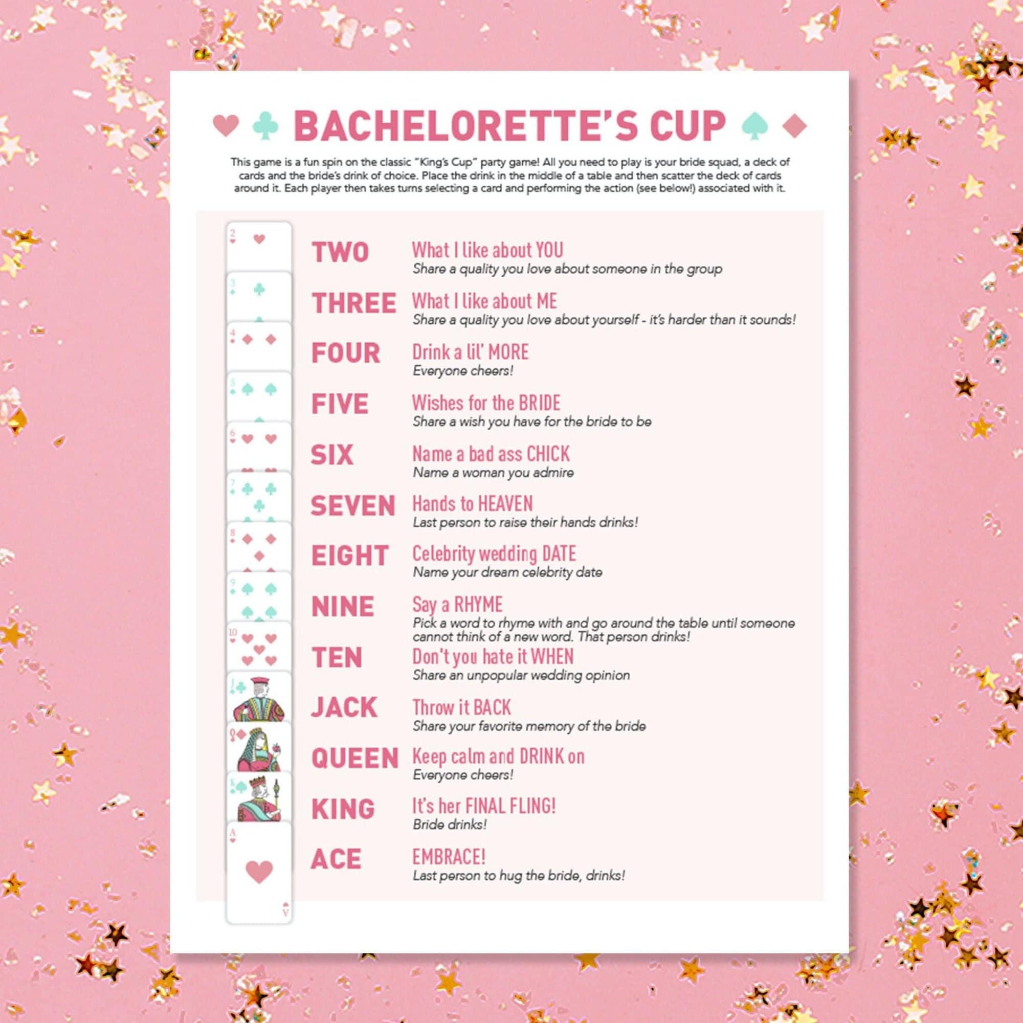 Bachelorette King's Cup Game Printable PDF Instant Etsy Canada