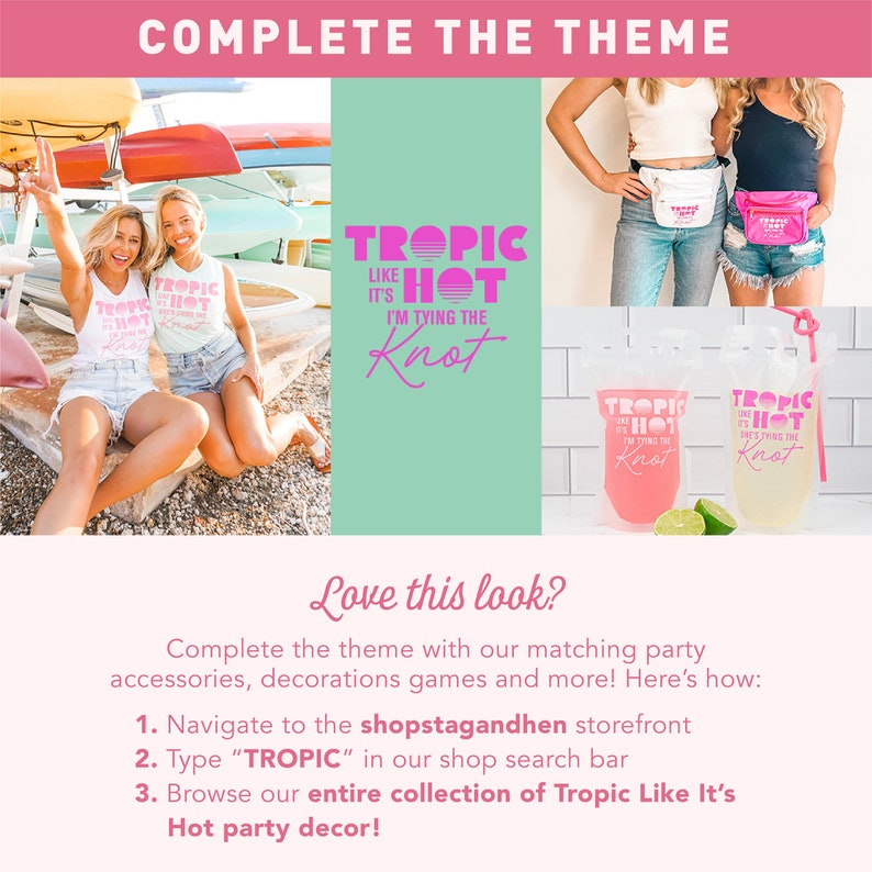 Tropical Beach Bachelorette Party Shirts Tropic Like It's Hot Bridal Party Tanks 1990s Retro Beach Decorations Professionally Printed image 7