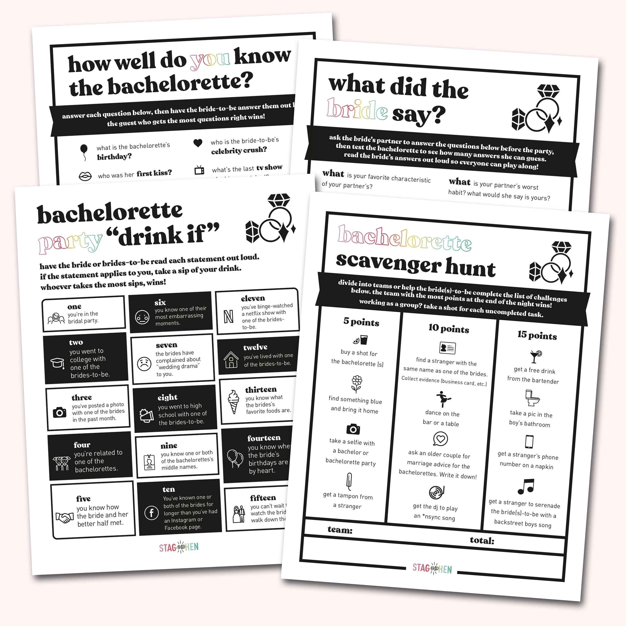 Lesbian Bachelorette Party Game Bundle Printable PDF - Etsy
