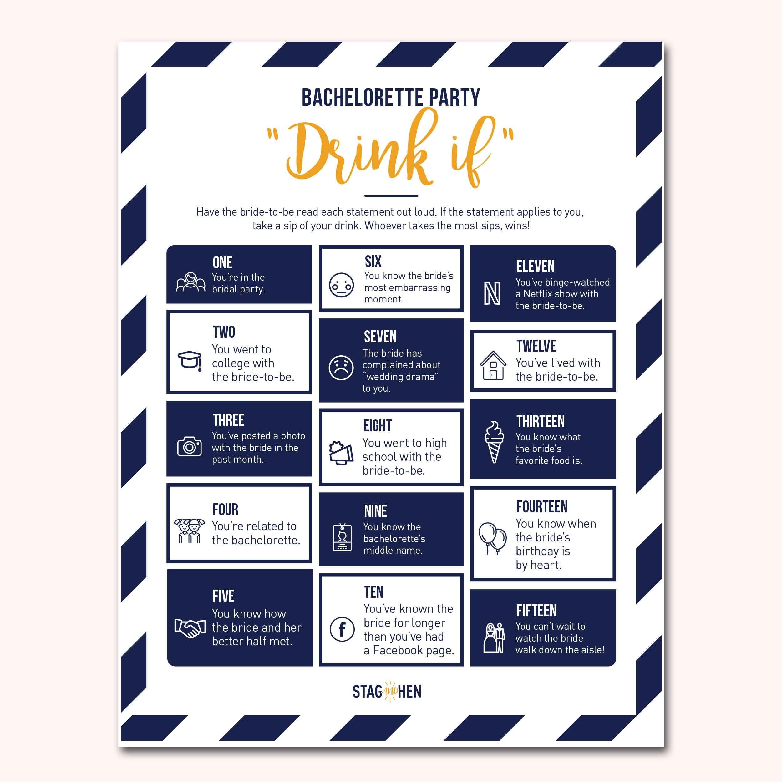 Nautical Bachelorette Party Game Drink If Printable PDF - Etsy