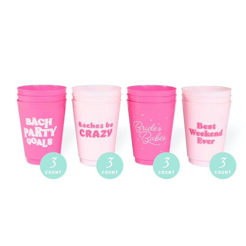 Bachelorette Party Cups with Fun Phrases, Designs | 12 Pack