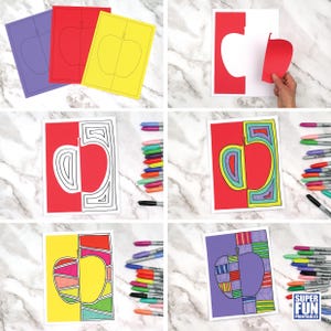 May include: A step-by-step guide to creating a colorful apple craft. The image shows four stages of the craft, starting with a simple outline and ending with a colorful, patterned apple. The craft uses colored paper, markers, and scissors.