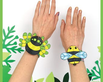 Pulseiras de papel com insetos