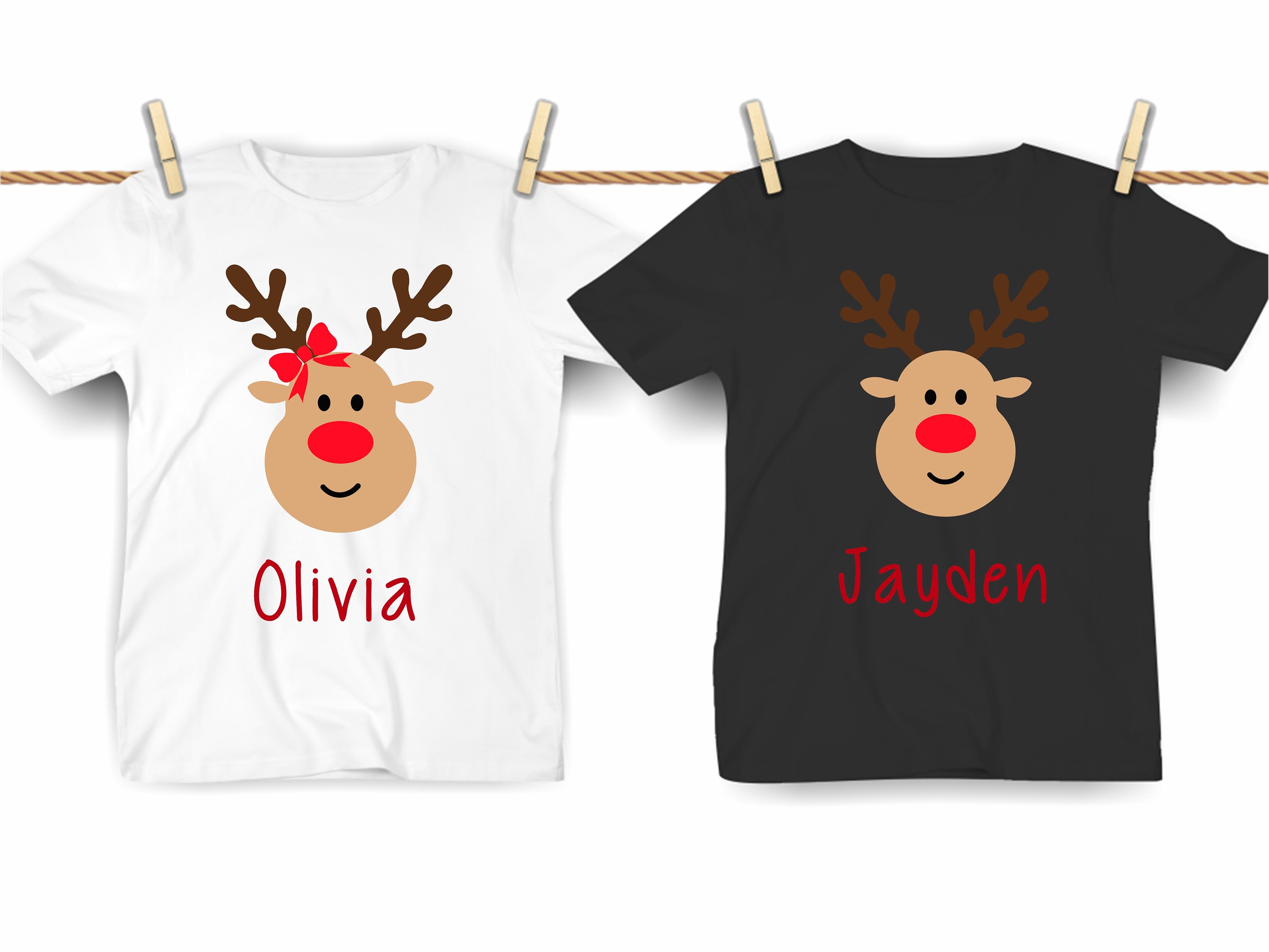 Matching Family Reindeer Rudolph Children Names Personalised Christmas T-shirt