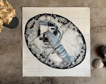 Lobster on a plate #4, an original print by Marian Haf