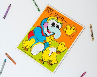 BABY GONZO Playskool Wooden Tray Puzzle / 6 Piece Pre-School / Muppet Babies / Chicks / Jim Henson / Vintage 1983 / Ages 2 to 4 Years