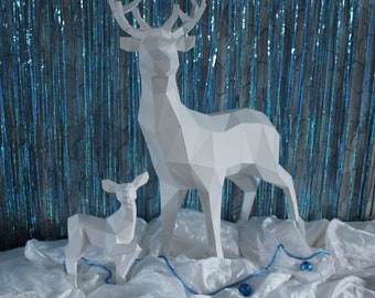 Lot  5 papercraft rennas deers sculptures to print and assemble in pdf and pdo for christmas santa claus