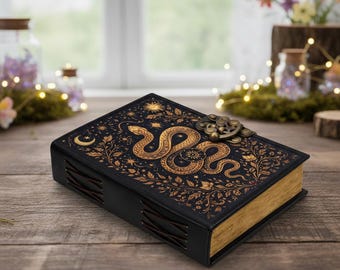 Snake Journal with Lock, Celestial Serpent Notebook, Witchy Spell Book, Astrology Diary, Gothic Fantasy Journal, Book of Shadows Gift