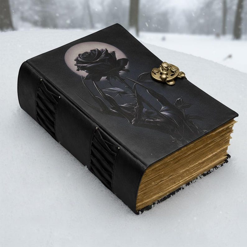 Black Rose Gothic Journal with Lock, Dark Academia Notebook, Vintage Leather Diary, Moon Aesthetic Sketchbook, Elegant Gothic Gift image 6