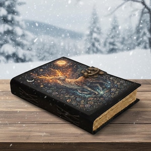 Celestial Stag Leather Journal, Fantasy Deer Notebook, Moonlit Forest Diary, Magic Woodland Journal, Handmade Grimoire Gift