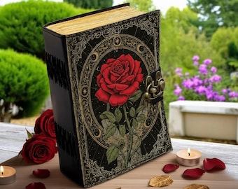Red Rose Leather Journal, Floral Gothic Notebook, Vintage Botanical Diary, Romantic Rose Journal, Handmade Sketchbook Gift