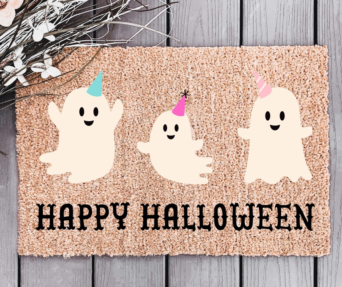 Halloween Doormat Halloween Mat Ghost Decor Pastel Etsy