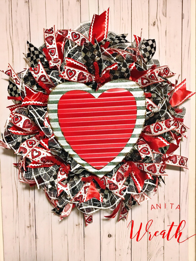 Valentine S Day Wreath Heart Wreath Deco Mesh Wreath Etsy