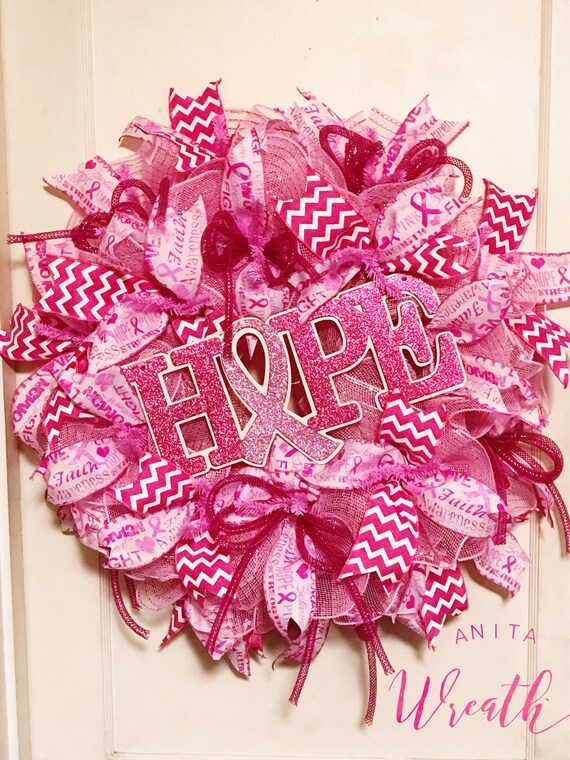 Breast Cancer Awareness Breast Cancer Wreath Door Wreath Etsy