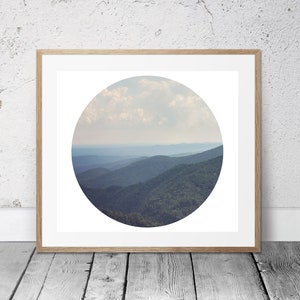 Mountain Art, Printable Photography, Mountain Decor, Circle Art, Blue Ridge Mountains