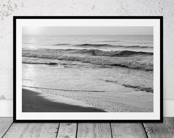 Beach Photography, Coastal Decor, Black and White Printable Art, Ocean Art