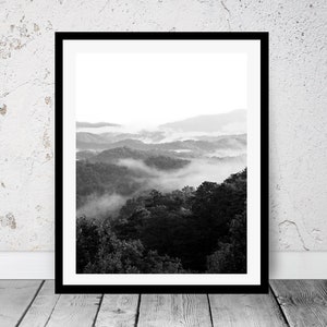 Printable Photography, Black and White Art, Mountain Photo, Mountain Fog