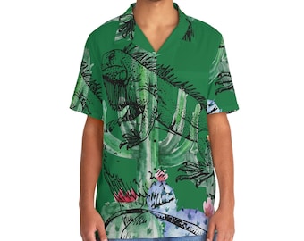 Chemise boutonnée Iguane de cactus, chemise à manches courtes pour hommes, chemise hawaïenne Aloha, style hawaïen, chemise lune de miel, chemise hawaïenne, chemise hawaïenne