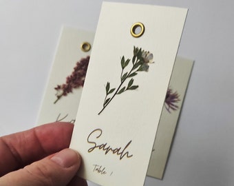 Handmade Pressed flower place cards with REAL flowers, Wedding table cards, Wedding place settings with meadow flowers, Flower Place names