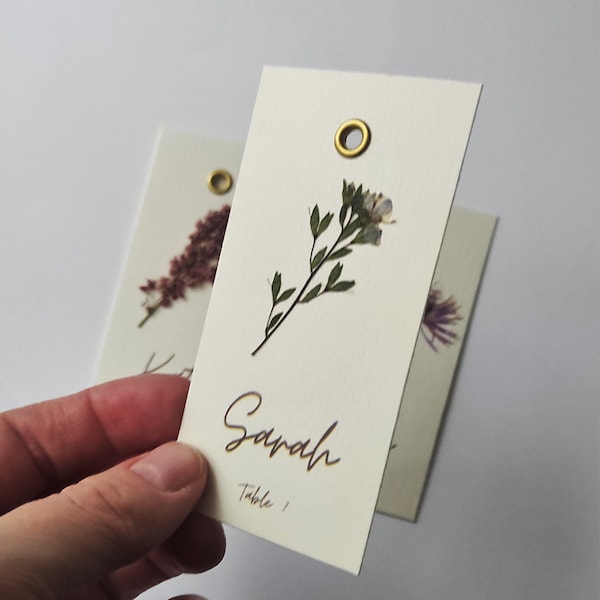 Handmade Pressed flower place cards with REAL flowers, Wedding table cards, Wedding place settings with meadow flowers, Flower Place names