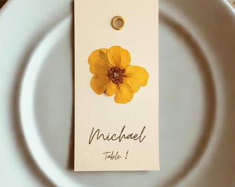 Pressed Wildflower Wedding Place Cards: Botanical Escort Cards