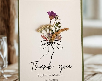 Tarjetas de agradecimiento personalizadas con flores prensadas: Tarjetas hechas a mano para baby shower, boda, cumpleaños, aniversario.
