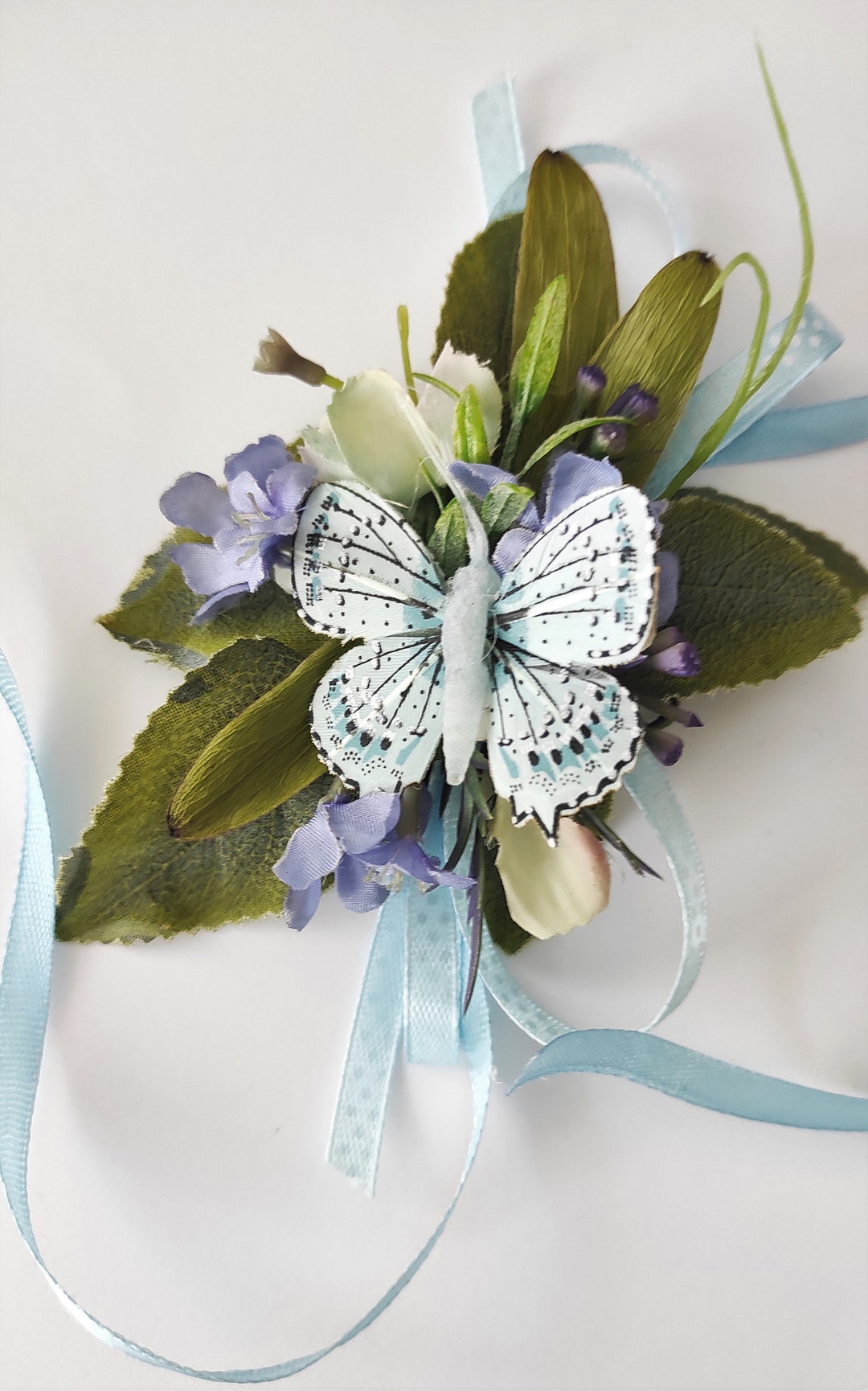 Light Blue Corsage With Butterfly. Blue Wedding Corsage. - Etsy