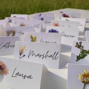 Handmade Pressed flower place cards with REAL flowers, Wedding table cards, Wedding place settings with meadow flowers, Flower Place names image 3
