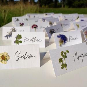 Handmade Pressed flower place cards with REAL flowers, Wedding table cards, Wedding place settings with meadow flowers, Flower Place names image 5