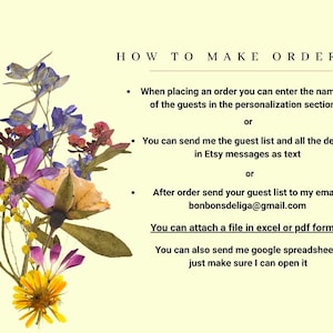 Personalized Wedding Place Cards: Real Pressed Wildflowers, Botanical Decor image 5