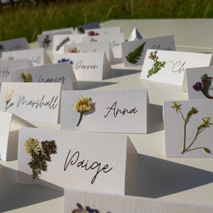 Handmade Pressed flower place cards with REAL flowers, Wedding table cards, Wedding place settings with meadow flowers, Flower Place names image 8