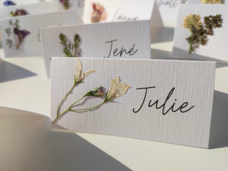 Handmade Pressed flower place cards with REAL flowers, Wedding table cards, Wedding place settings with meadow flowers, Flower Place names image 6