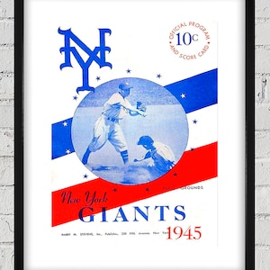 1945 Vintage New York Giants Baseball Program Cover - Digital Reproduction