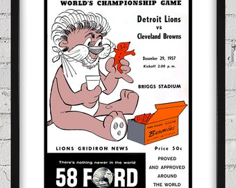 1957 Vintage Cleveland Browns - Detroit Lions Football Program Cover - Digital Reproduction